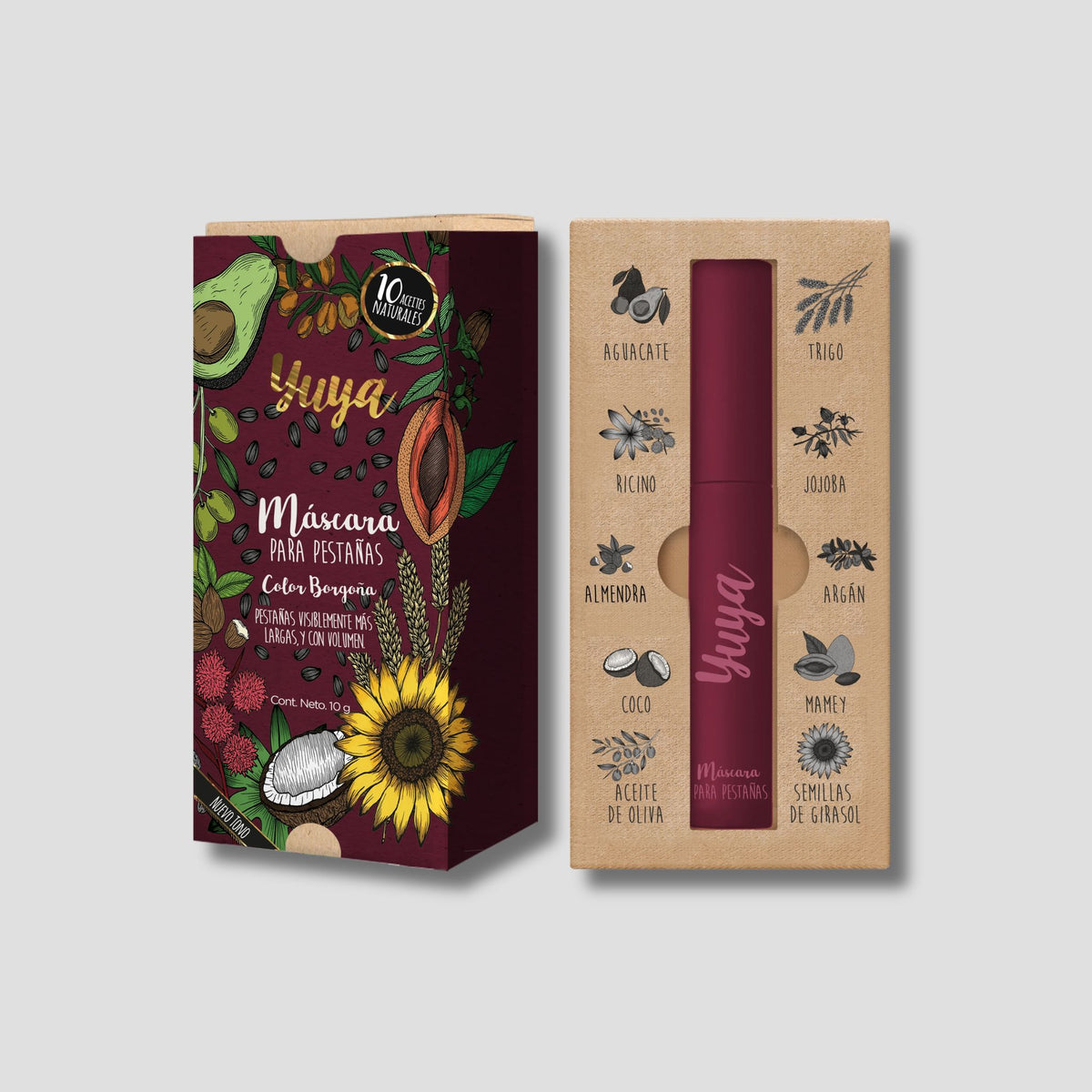 YUYA MASCARA DE PESTAÑAS BORGOÑA 10 ACEITES NATURALES