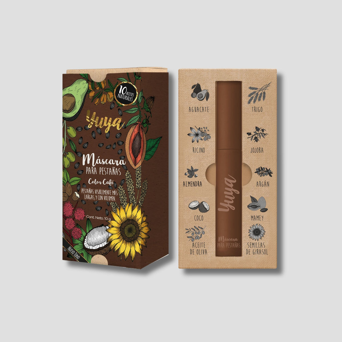 YUYA MASCARA DE PESTAÑAS CAFE 10 ACEITES NATURALES
